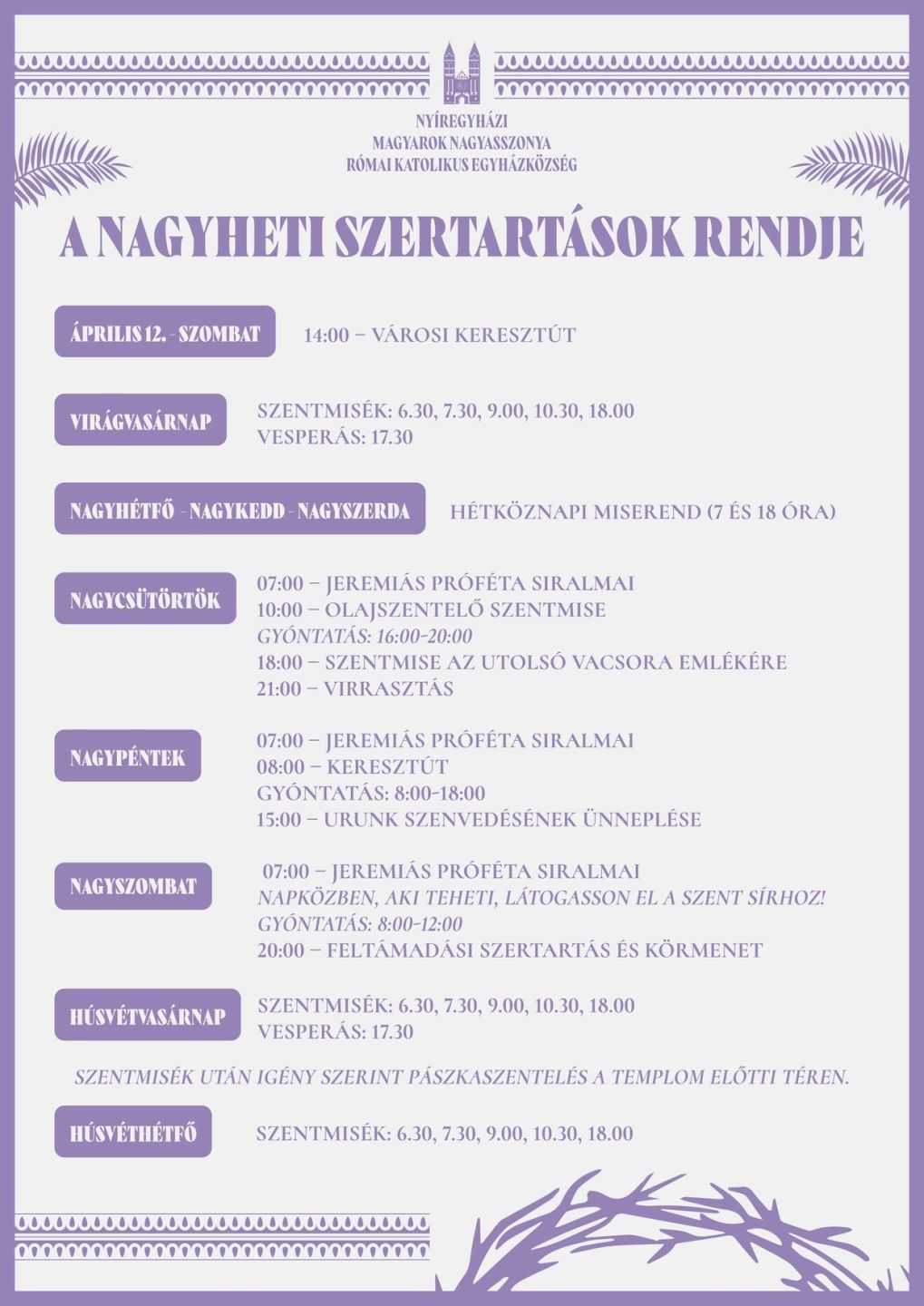 nagyheti szertartások rendje